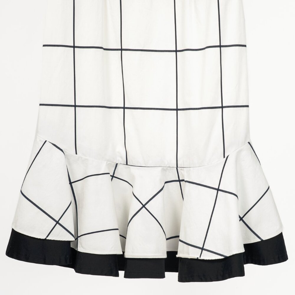 Escada Sport White Windowpane Cotton Flounce-Hem Dress - Picture 5 of 7